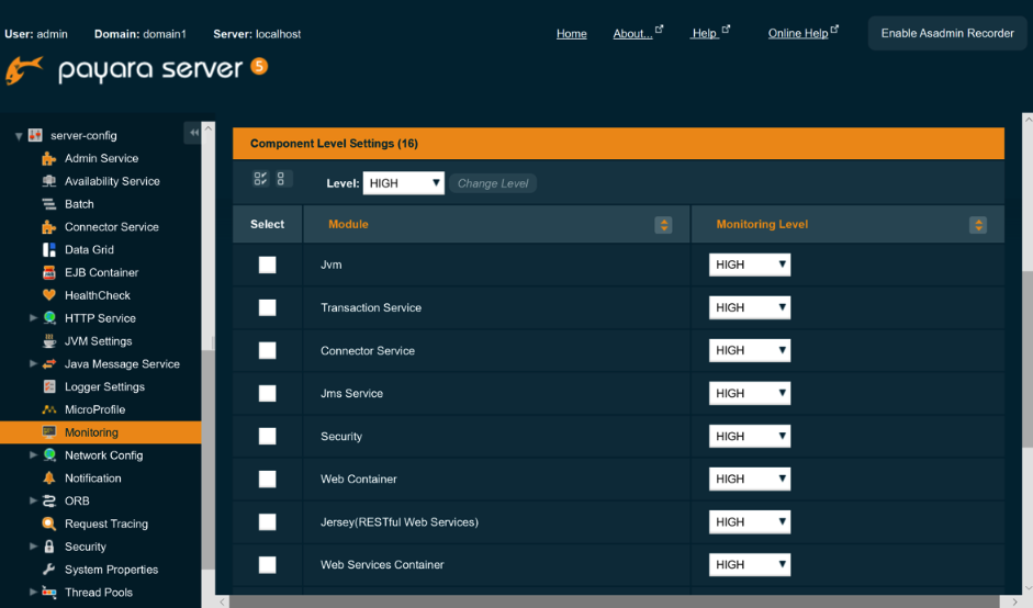Monitoring in Payara Server with Admin Console