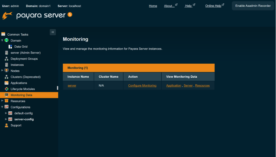 view and manage monitoring information for Payara Server instances
