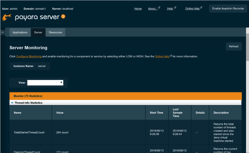 Payara Server monitoring statistics