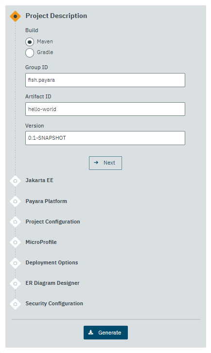 Payara Starter Source Code Generation Tool